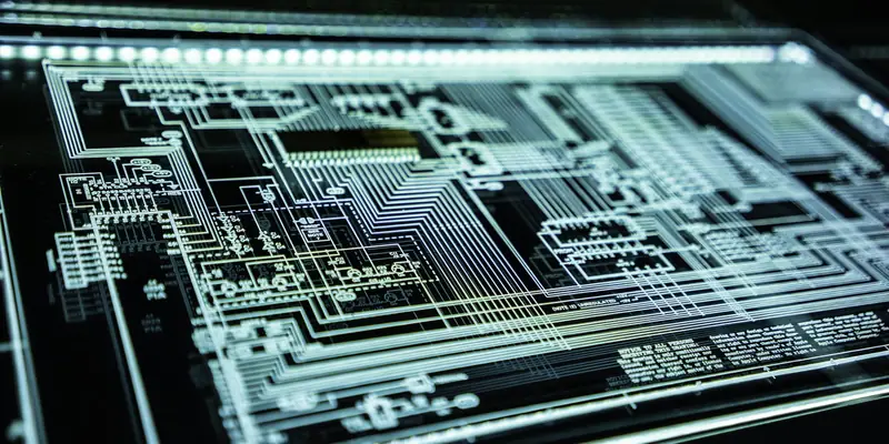 Illuminated circuit board representing cybersecurity