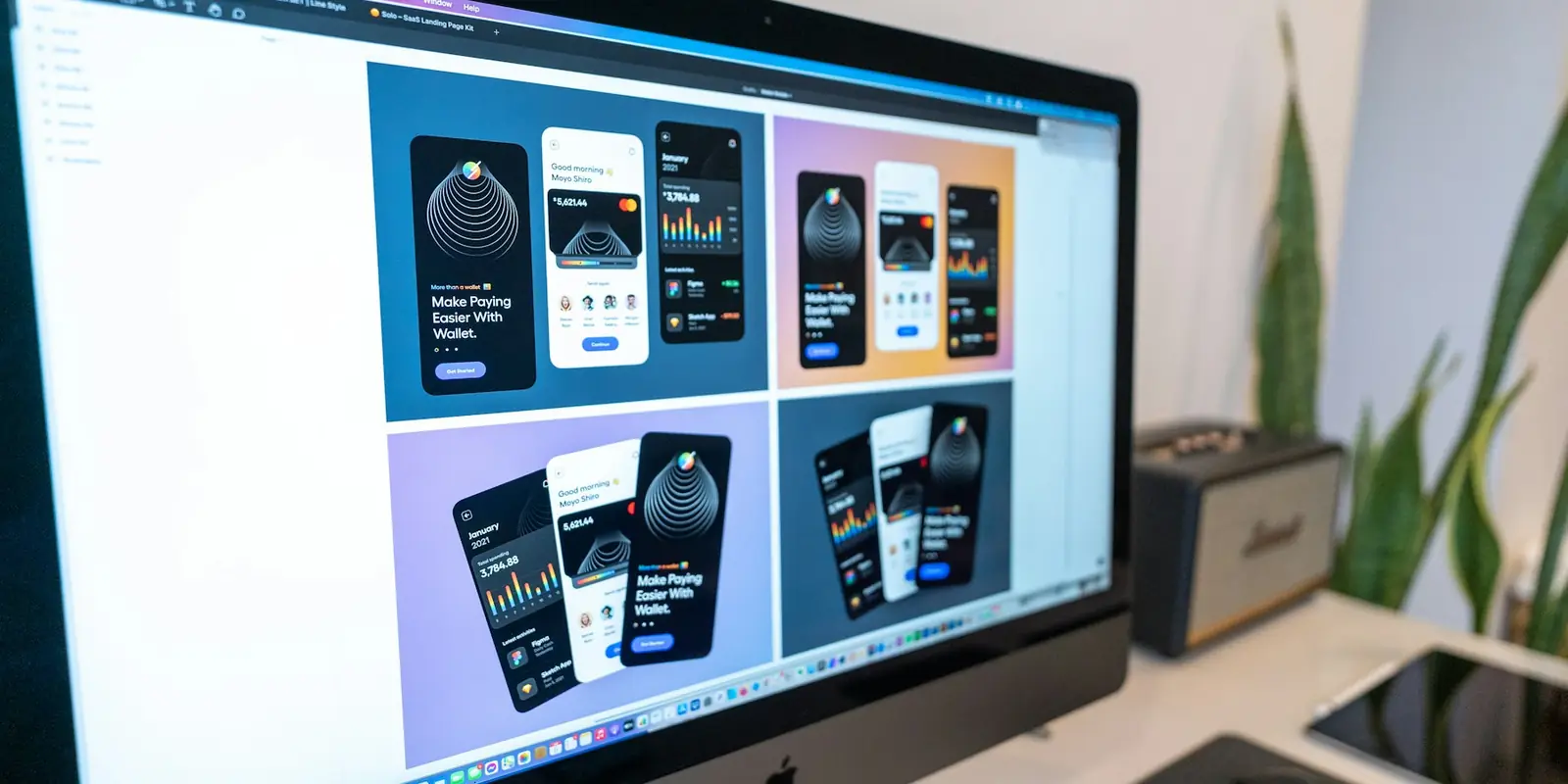 Graphic designs on a designer's monitor