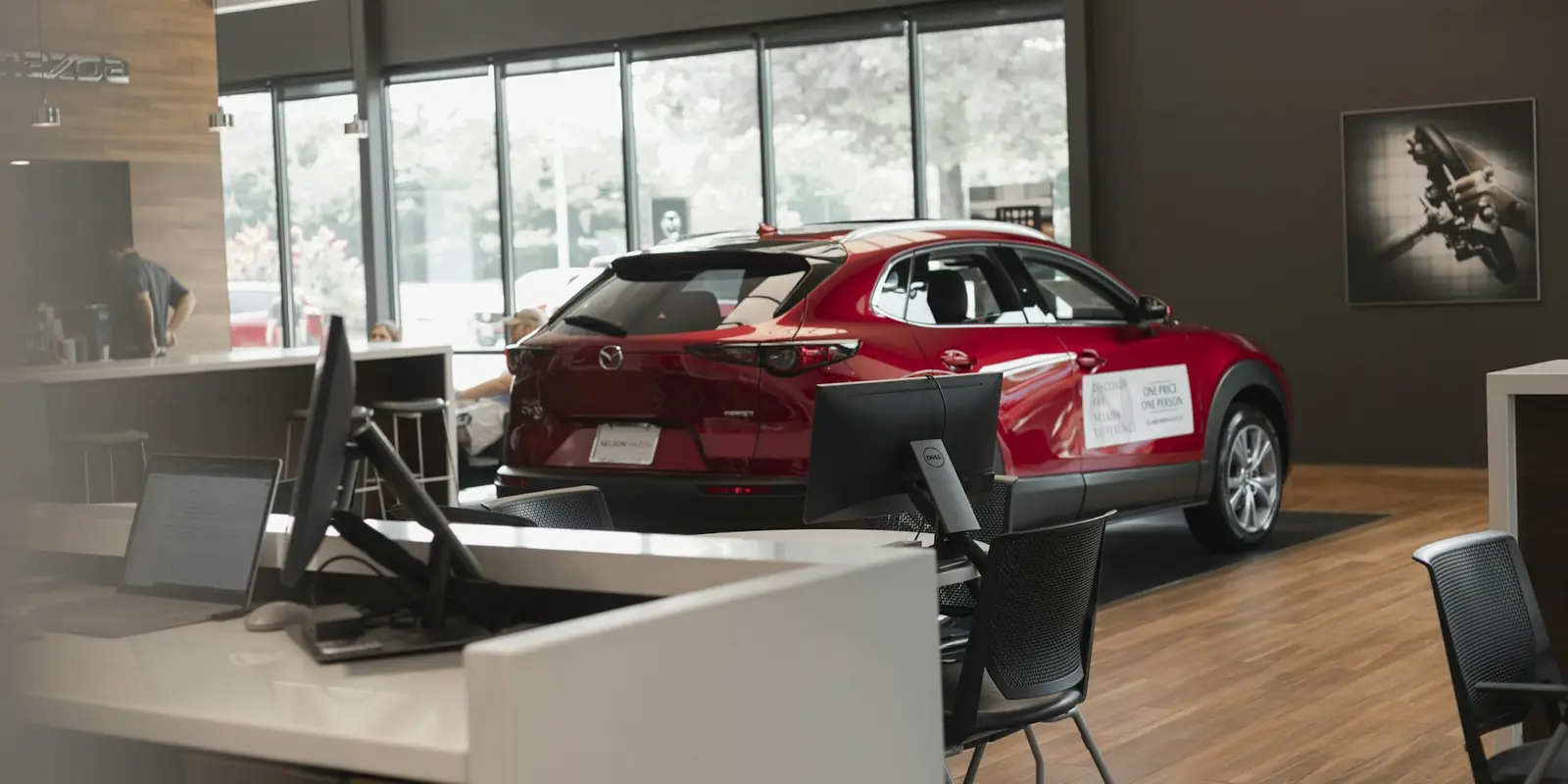 New car in a dealership showroom, Karachi