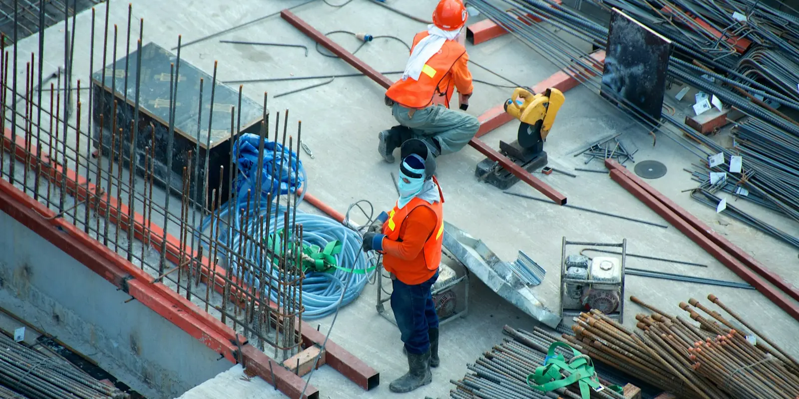 Construction workers on a building site, Manchester