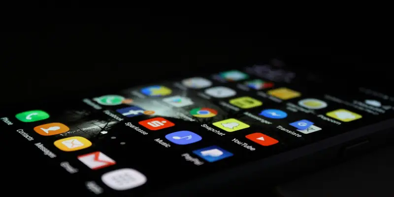 Smartphone home screen with mobile apps
